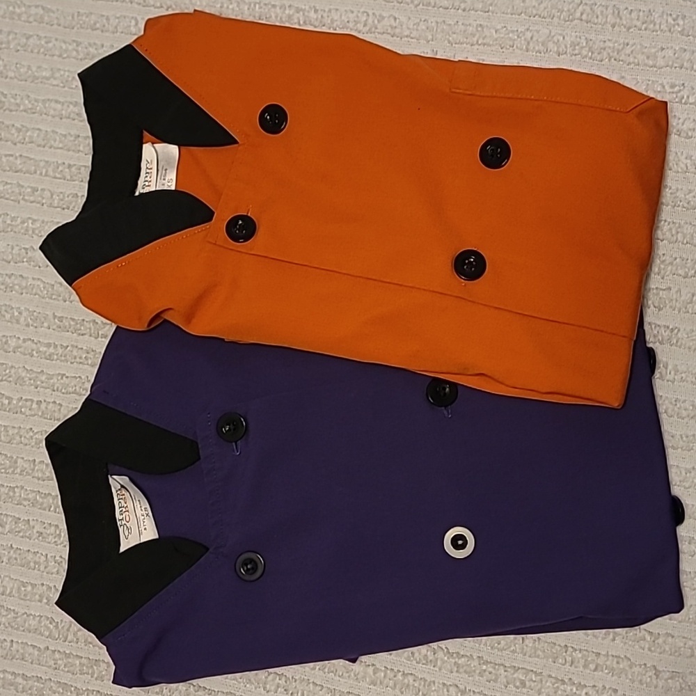 Happy Chef Lot of 2 Unisex Short Sleeve Button Closure Size XS Pumpkin Purple